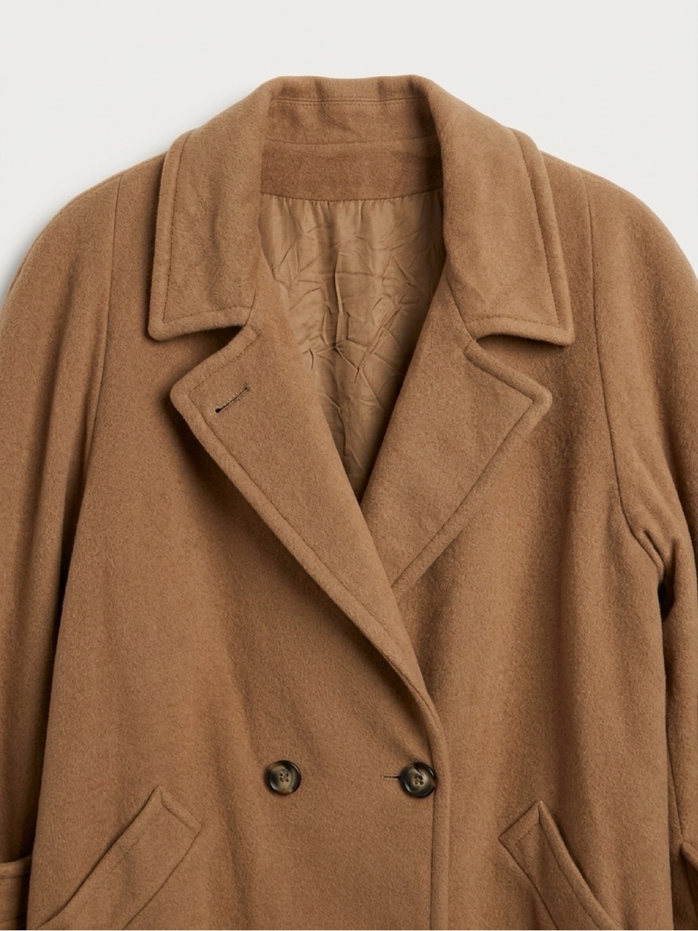 Women's Double-Breasted Tan Pea Coat 85% Wool et 15% cachemire - Picture 6 of 10